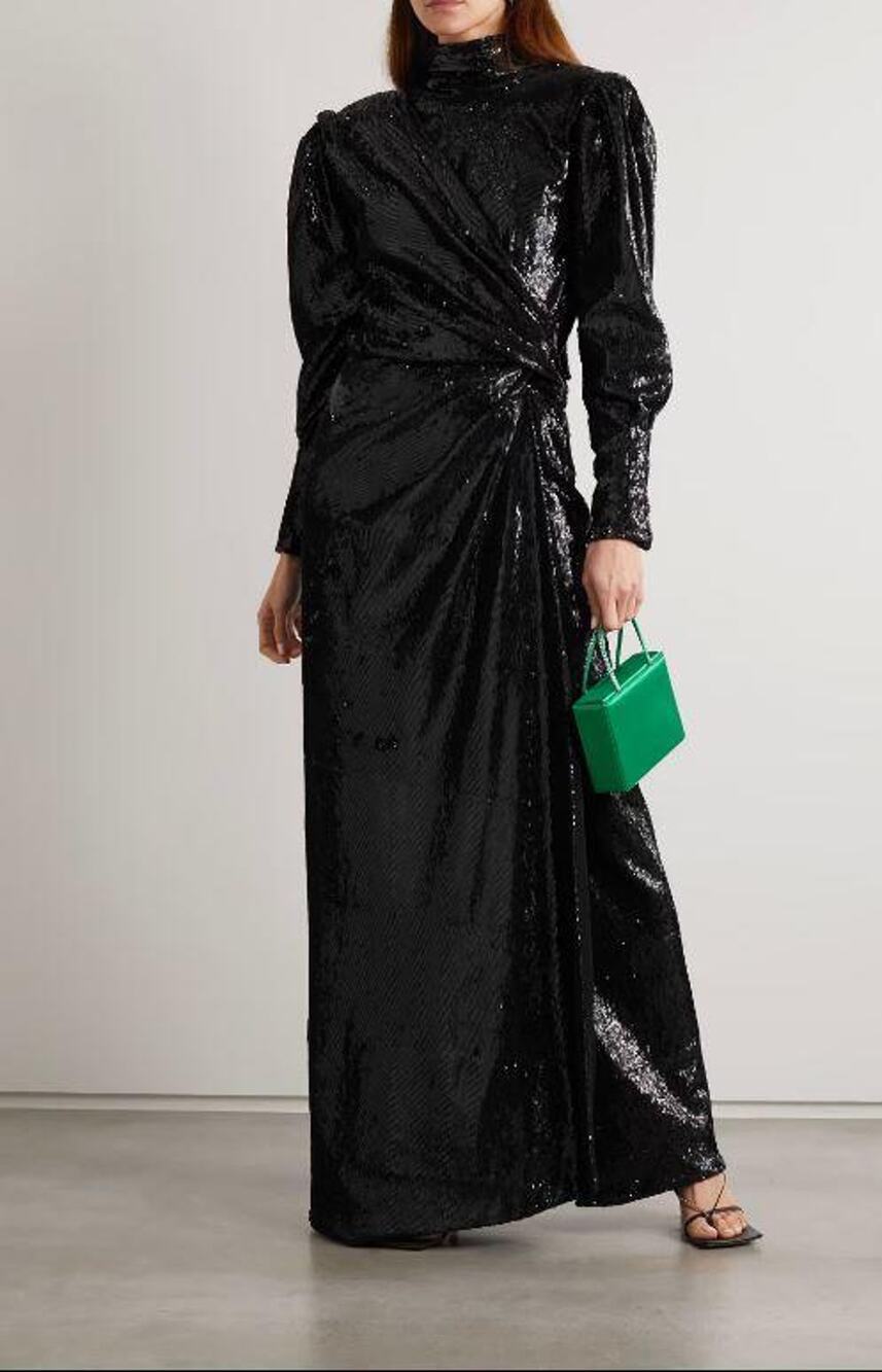 Lanvin  Draped Front Neck Tie Shimmer Maxi Dress Size 34